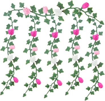 5pcs Miniature Rose Flower Vine, Miniature Grass Flower Tufts, Mini Flowers Vine for Fairy Garden Mini House Micro Landscape Decoration