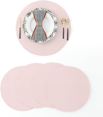 Juego de 4 manteles individuales redondos de 15 pulgadas, lino suave ecológico hecho a mano, lavable a máquina, para interior y exterior, color rosa