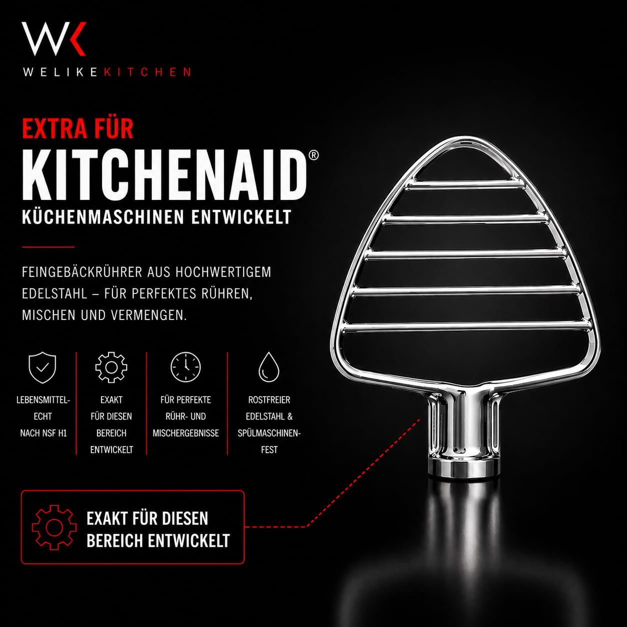 Agitateur à pâtisserie en acier inoxydable pour tous les robots de cuisine KitchenAid avec tête de moteur basculante