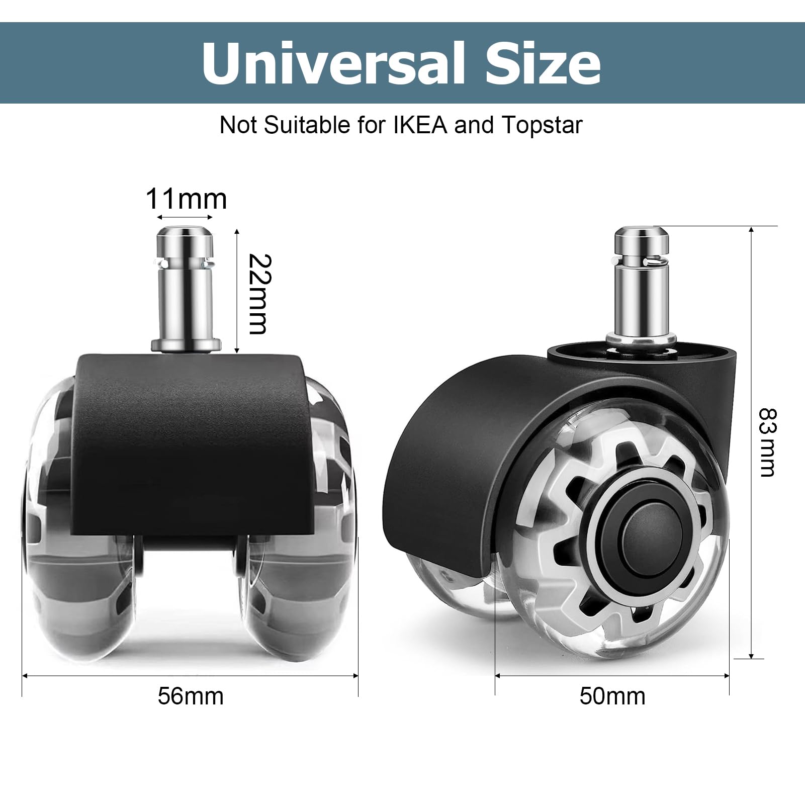 5 Ruote Per Sedia Ufficio Con Freni - 75mm, Universali 11x22mm, Silenziose, Per Parquet E Laminato - Foto 10