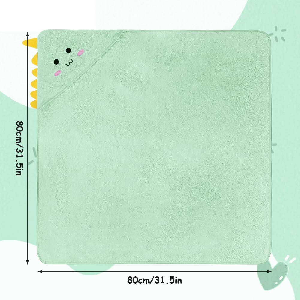 Aolso Accappatoio Neonato, 80x80cm Asciugamani Con Cappuccio Per Bambini, Accappatoio Neonato con Cappuccio Extra Morbido e Super Assorbente per Neonati e Bambini 0-3 Anni-Dinosauro