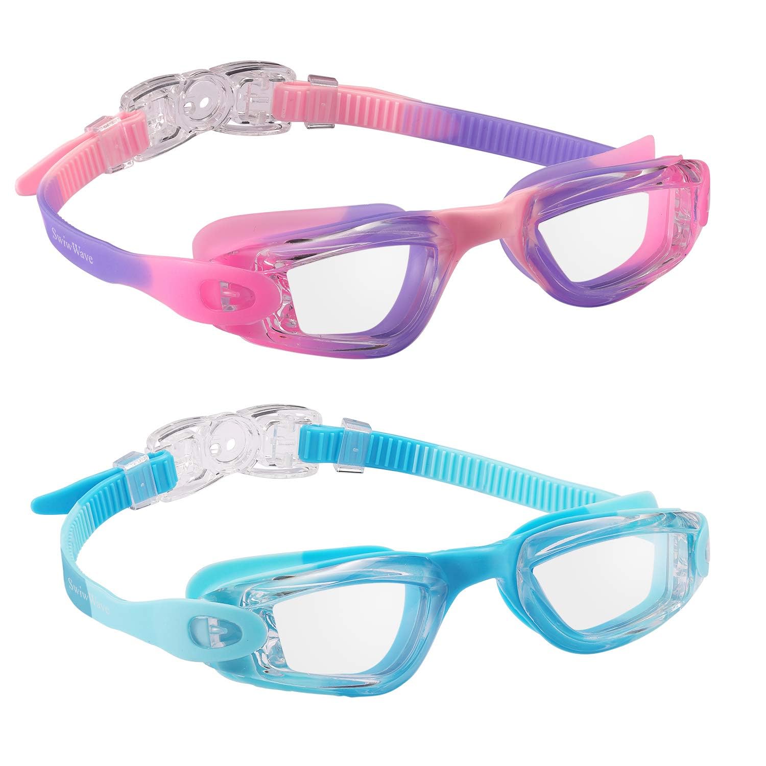 SwiwWave Swimming Goggles 2 Pack for Kids 3-14, No Leak with Storage Case