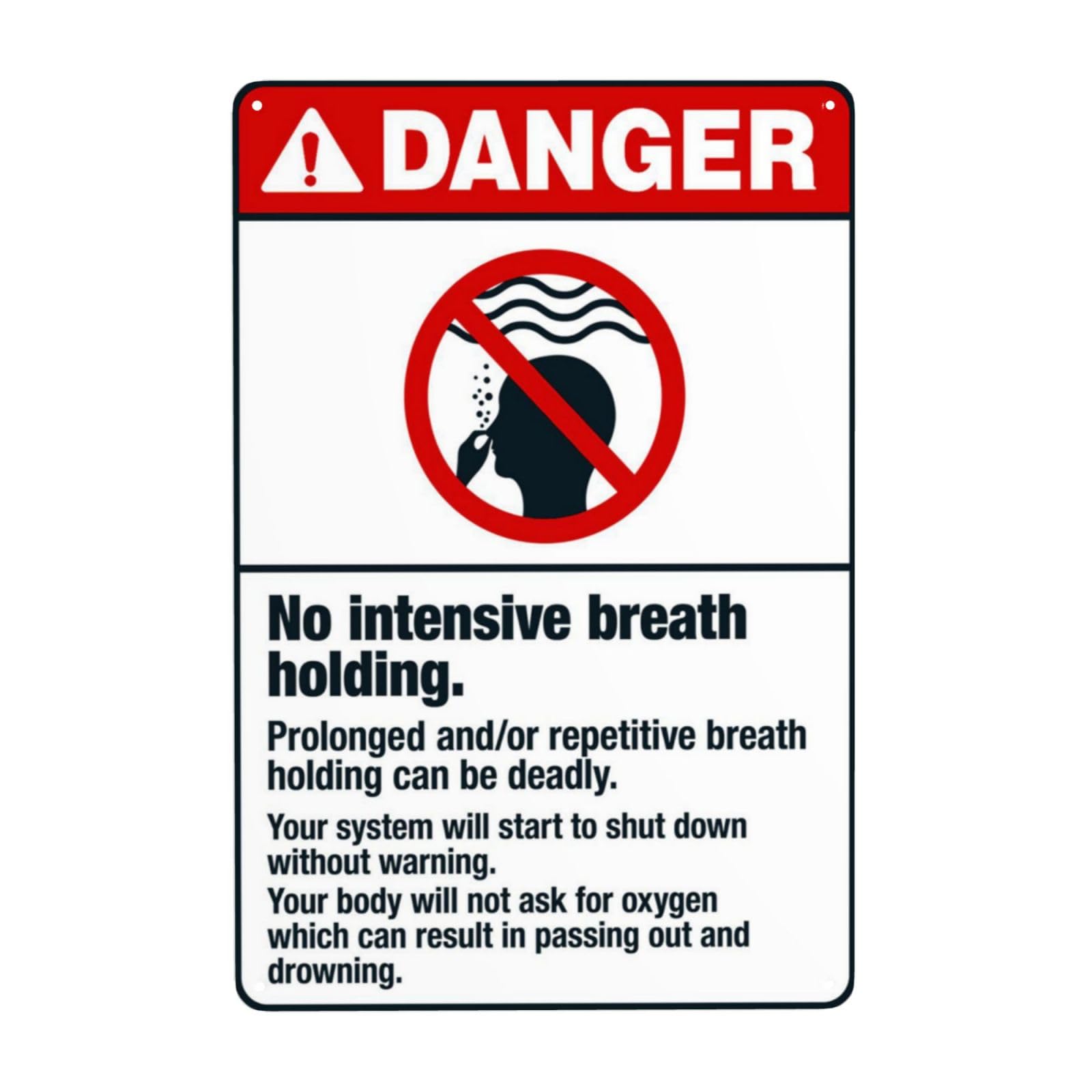Pool Breath Holding Behavior Prohibition Funny Sign, Swimming Pool Safety Novelty Wall Decor 8x12 Inch
