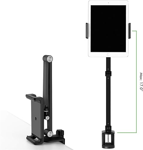 Miniatura 7 de Viozon Soporte de soporte para tableta, gira 360 grados de flexibilidad, altura y ángulo ajustable, brazo largo de aleación de aluminio de alto