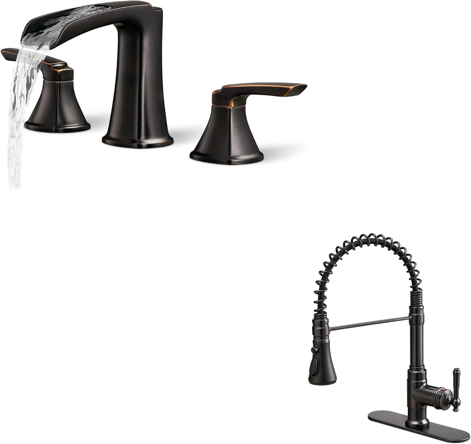 Brass Bath Tub Faucet Set 3 Hole, 8 Inch High Flow Roman Tub Faucet, 2 Handle Deck Mount Bathtub Faucets, Kitchen Faucet 3 Hole or 1 Hole, 3-Function Pull-Down Sprayer Kitchen Faucets