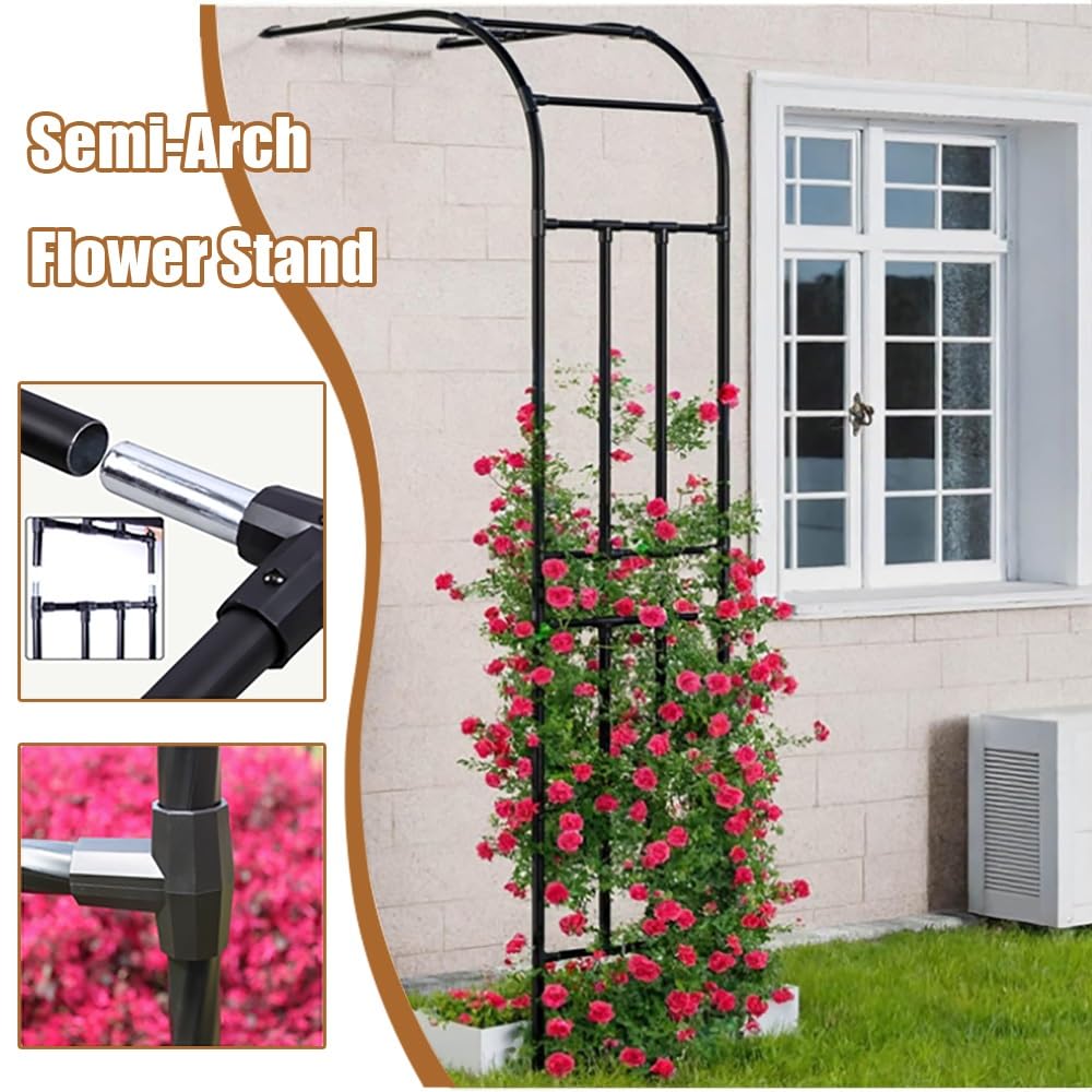 Stabiler Gartenbogen aus Metall für Kletterpflanzen - wetterfester halber Rosenbogen schwarz 150 x 240 cm - ideal für Garten und Rasen