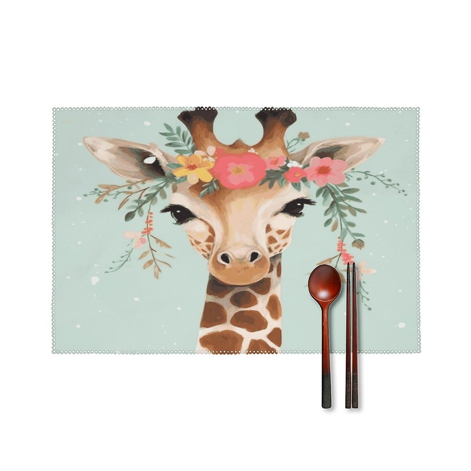 Fekiloot Style Giraffe With Floral Placemats Set Of 6,Table Mat