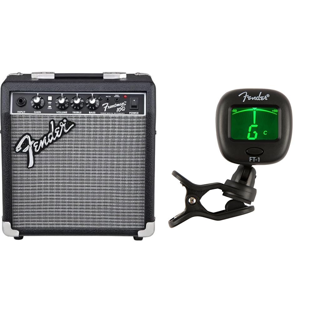 Fender Frontman 10G Combo Gitarrenverstärker – Idealer Übungsverstärker für E-Gitarre & FT-1 Pro Clip-On Tuner – Für akustische und E-Gitarre, Bass und Ukulele – Schwarz