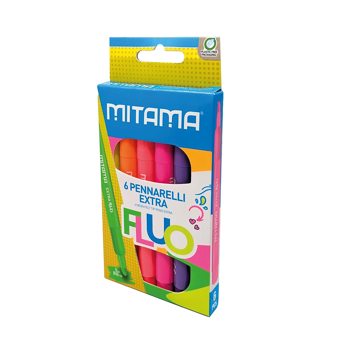 Mitama Marker Extra Fluo, końcówka maxi, 6 markerów, neonowe kolory, nasadka zapobiegająca zadławieniu, końcówka maxi 5 mm, kolory szkolne, kredki, piórnik szkolny