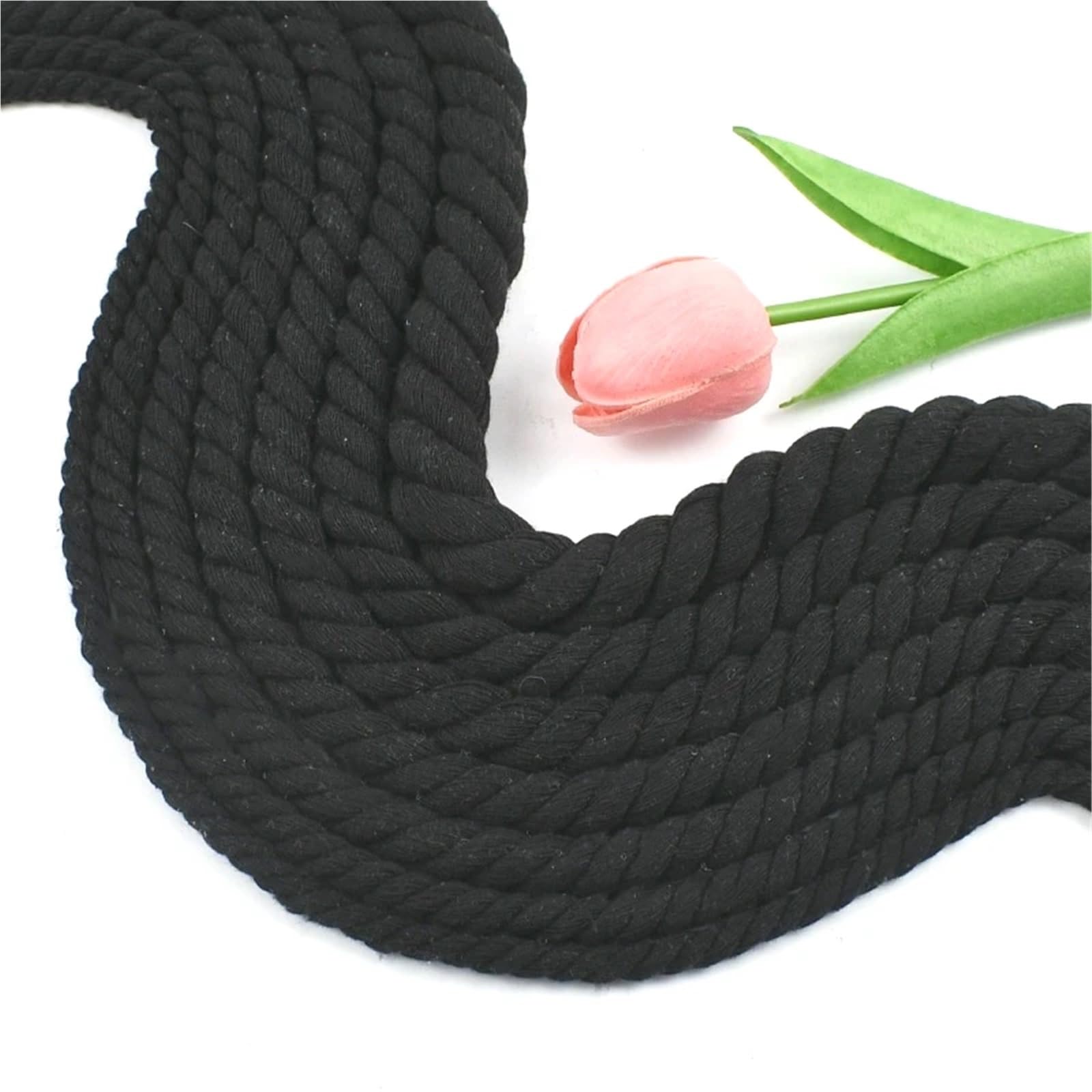 Cordón de algodón Trenzado 1-5M 5-20mm Negro 3 Acciones Algodón Trenzado | Cordón Bolsa Trenza Hilo Cuerdas Zapatos Mochila Decoración(Black-20mm,4Meters)