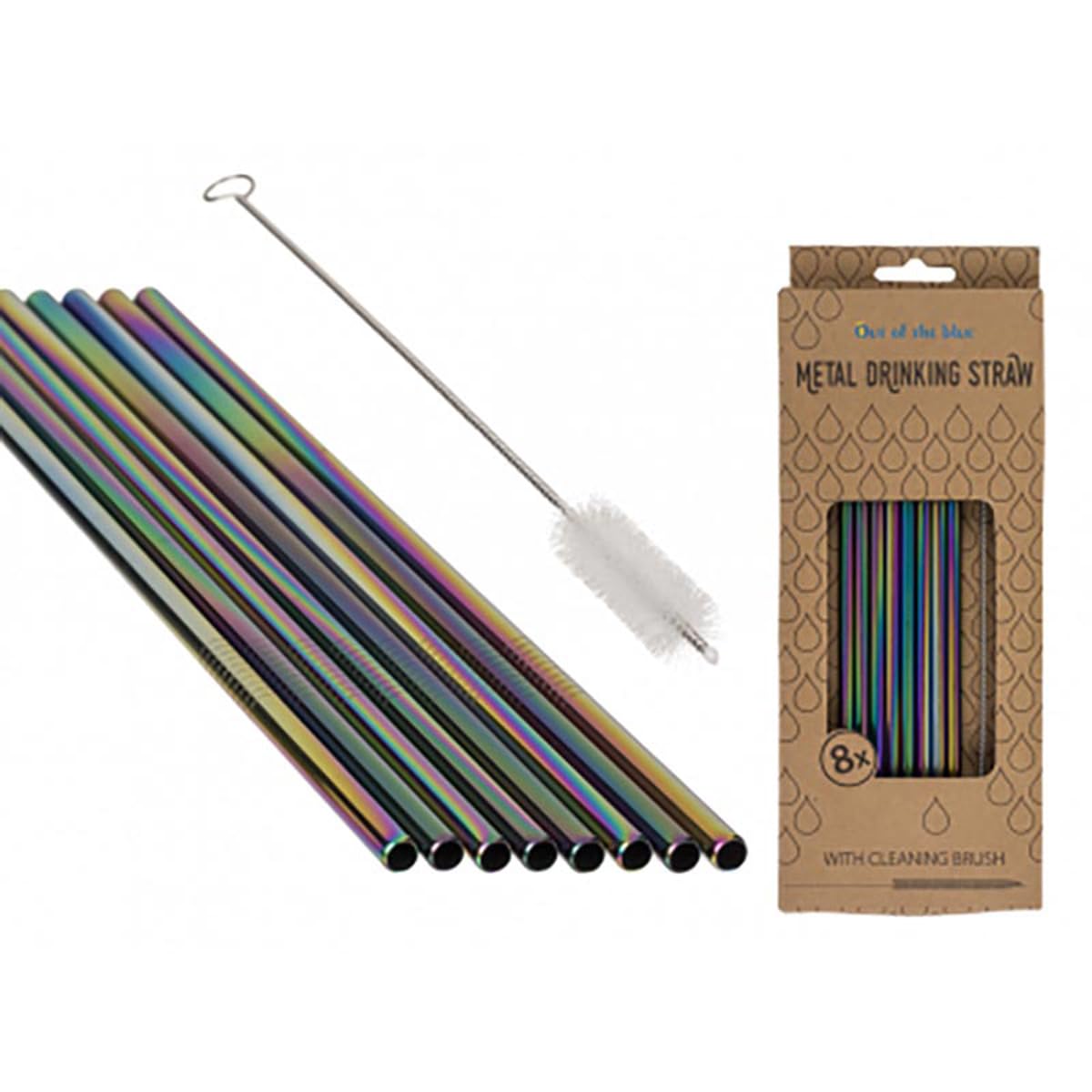 Out Of The Blue Multicolor 8Pcs Rainbow Stainless Steel Drinking Straws With Cleaning Brush Length 23.5Cm Diameter Approx. Mm For Hot And Cold Drinks