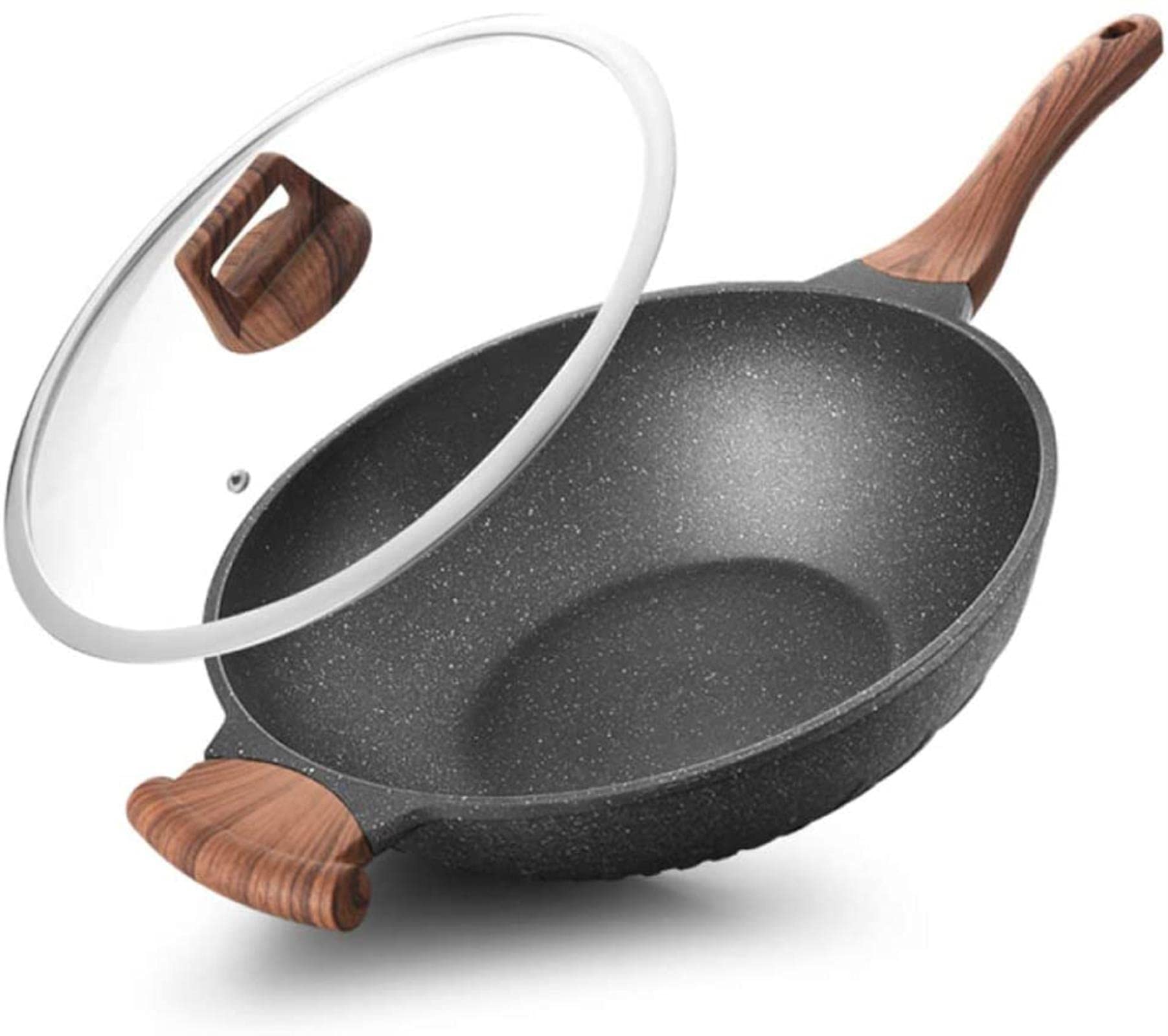 ksamwjf Maifan Stone Wok,Multi-Functional Granite Induction Wok,Non-Stick Marble Cookware Saucepan for Sauteing Or Frying Meat,Vegetables an