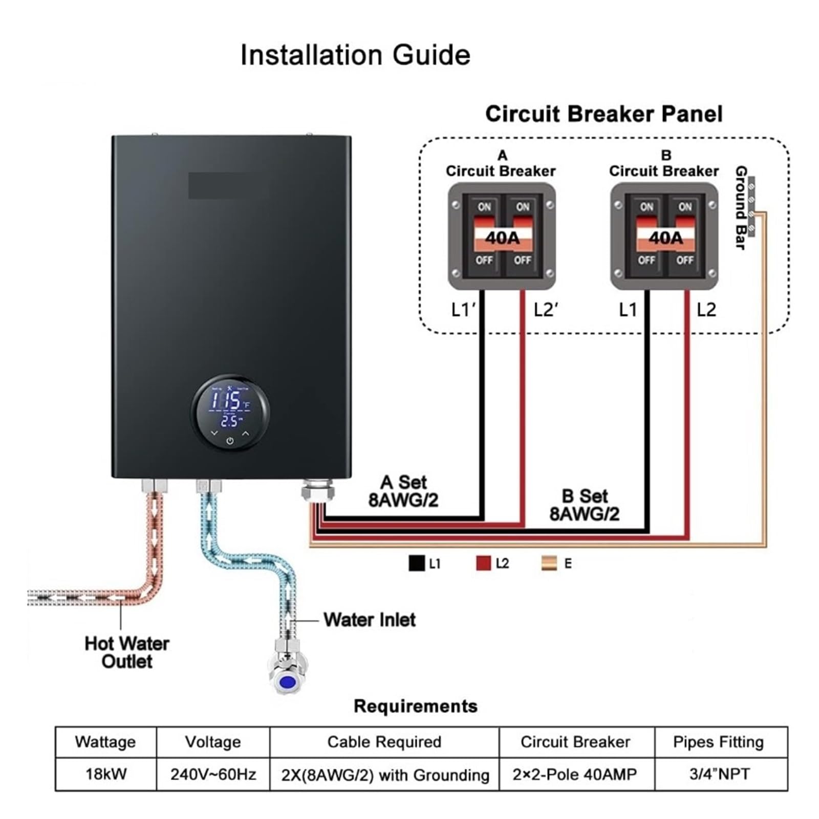 Scaldabagno Elettrico Senza Serbatoio, Scaldacqua Istantaneo Su Richiesta Da 18 KW, Scaldabagno Con Punto Di Utilizzo Ad Automodulazione
