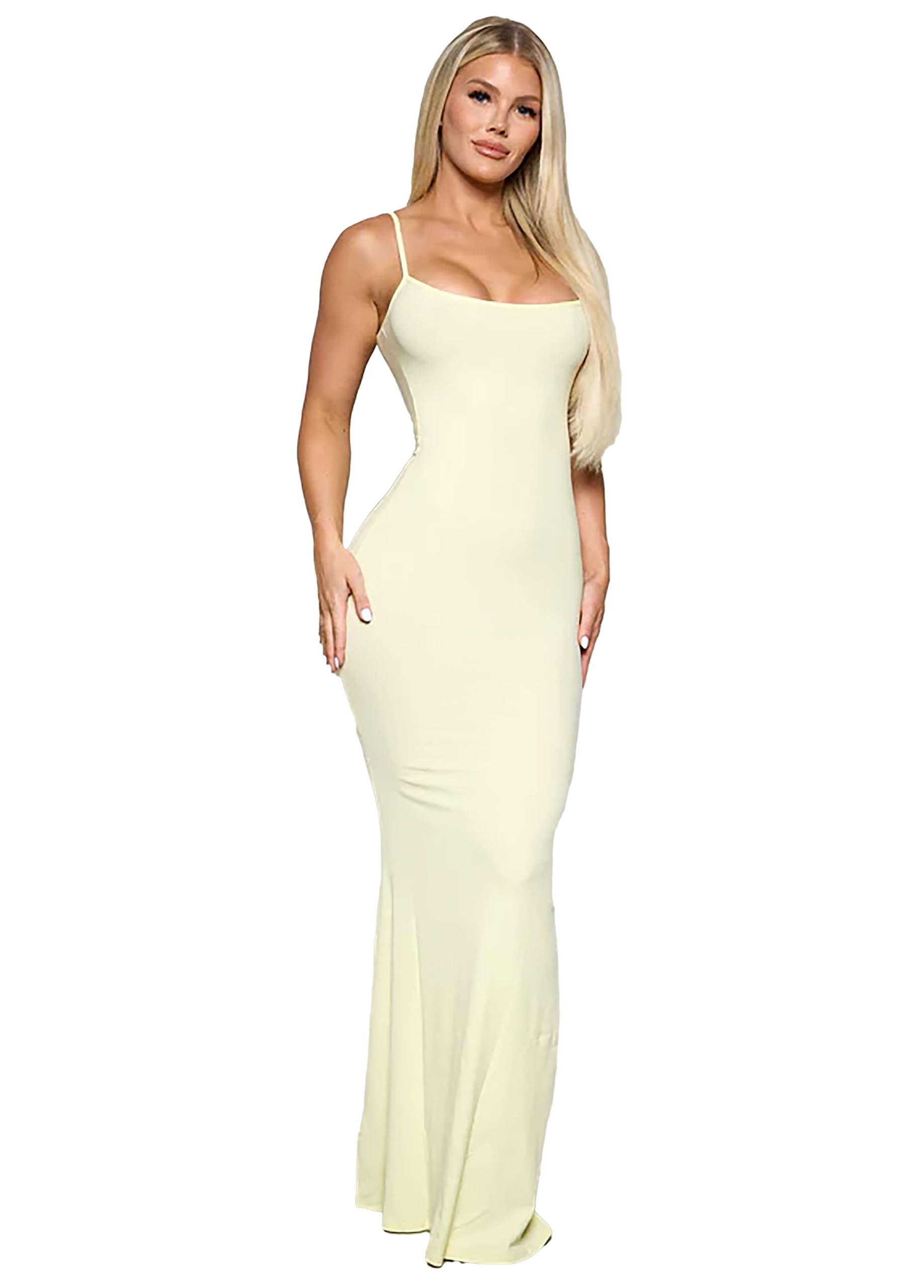 Pchee Bum Long Bodycon Maxi Dress - Non See Through, Fitted Summer Slip Dress with Adjustable Straps