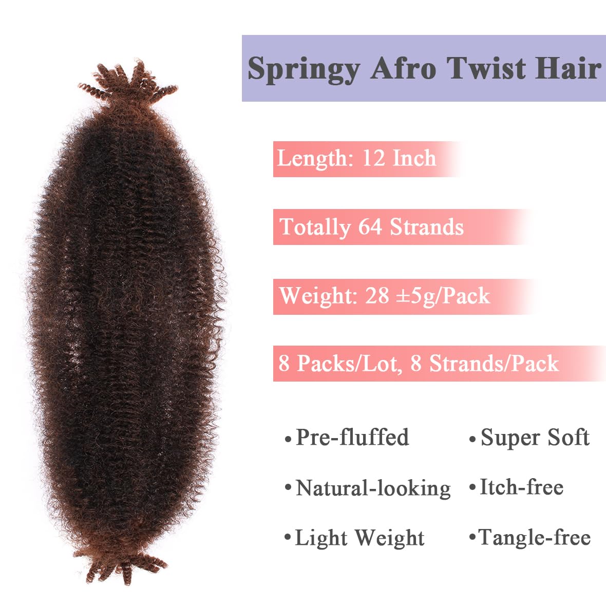 Leeven 12 Inch Springy Twist Hair for Afro Marley Locs 8 Packs Pre Separated Popping Spring Twist Crochet Hair for Distressed Locs Afro Kinky Curly Marley Braiding Hair Extensions /T27# - Image 4