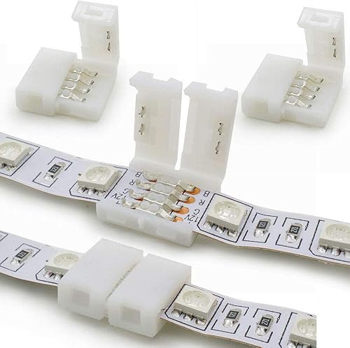 ABI - Conector de acoplador de clip sin soldadura de 0.394 x 0.394 in de 4 pines para tira de luz LED RGB 5050 (paquete de 10)