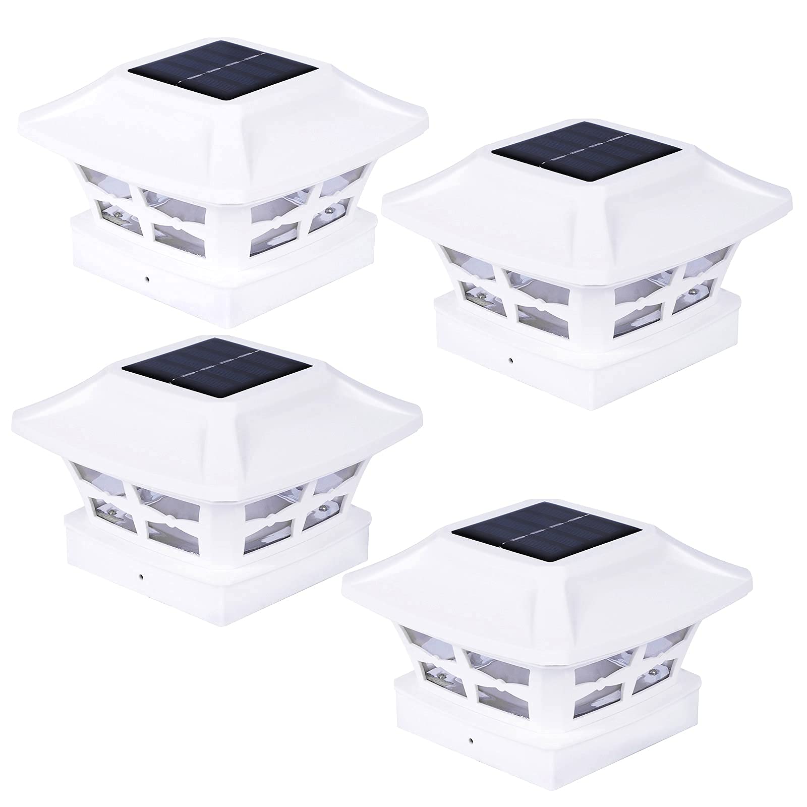 Goeswell Solar Lamp Post Light Outdoor, 2 Modes LED Deck Fence Cap Lights for 4x4 Wooden and Vinyl Posts, Garden Decoration Warm White/Cool White Lighting, White (4 Pack).