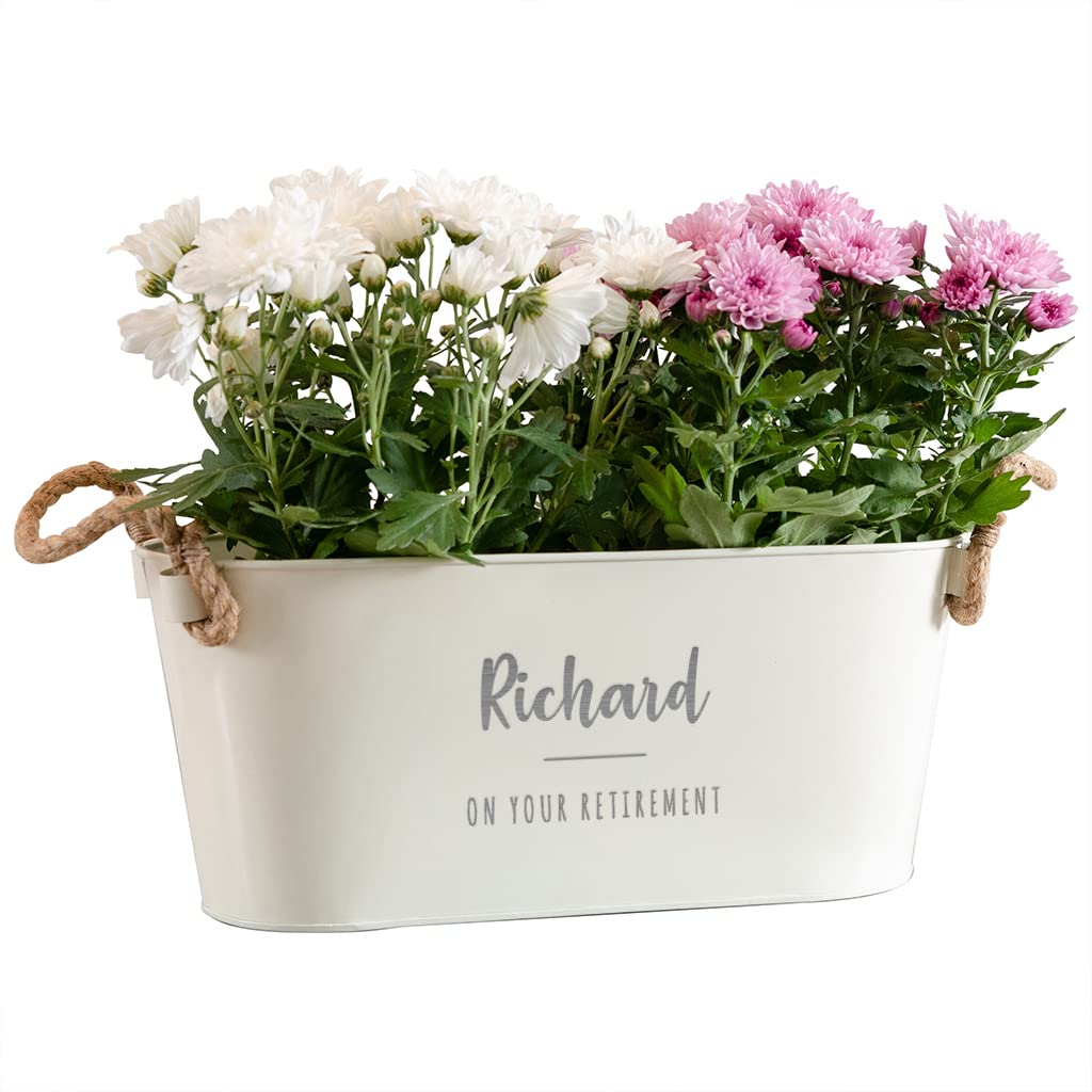 Personalised Retirement Planter - Unique Leaving Gifts for Men Women Colleagues Friends - Engraved Metal Flower Plant Pot (Medium Planter)