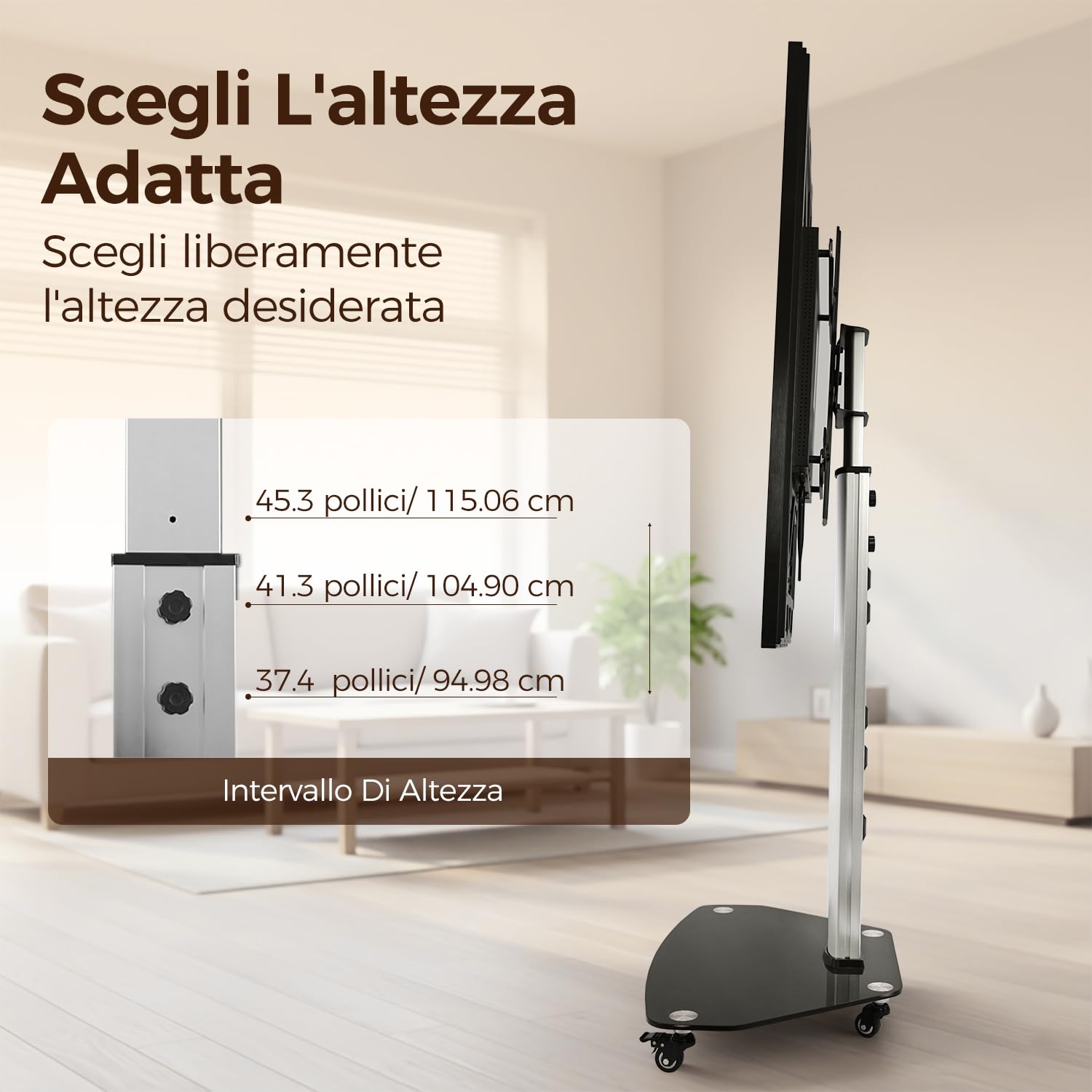 JAV Smart Board Stand per Lavagna Interattiva 32-55 pollici Girevole Supporto Mobile Regolabile in Altezza con 4 Ruote Bloccabili Design per Casa Ufficio Classe