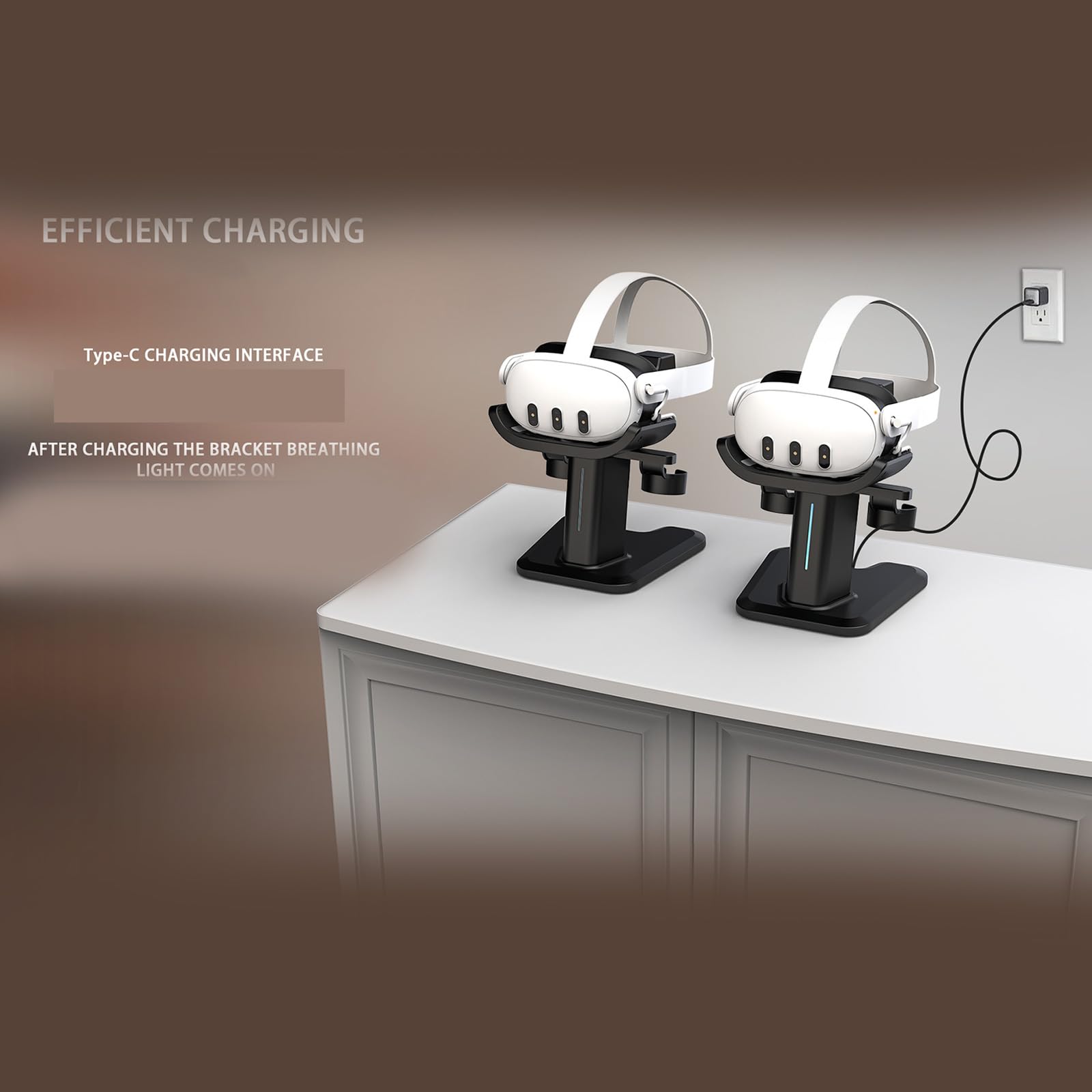Práctico soporte de carga para auriculares para un fácil acceso a dispositivos y gafas