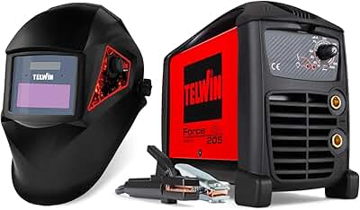 Telwin Force 205 Soldadora inverter a electrodo MMA con casque de soldadura automático y accesorios para soldadura, 200A