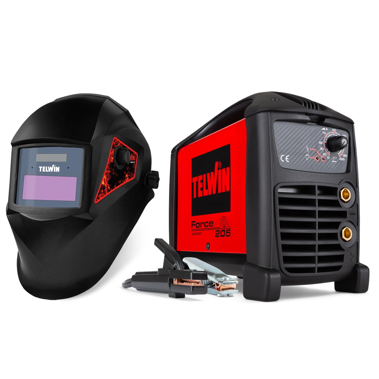 Telwin Force 205 MMA Electrode Inverter Welder with Automatic Welding Casque and Welding Accessories, 200A