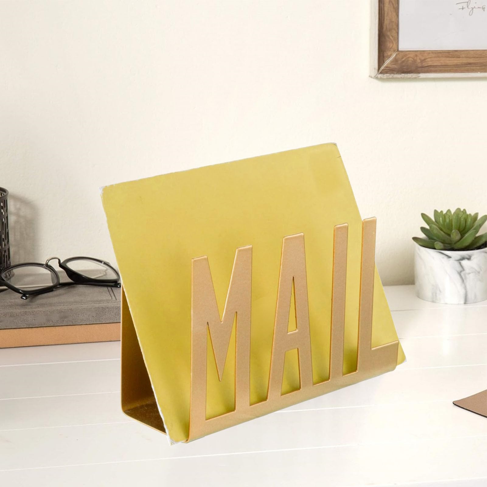 Portaposta in Metallo per Scrivania, Elegante Portaposta da Tavolo Dal Design Cavo per Fatture, Lettere, Documenti, Ideale Come Inaugurazione della Casa, Regali di Nozze (GOLD)