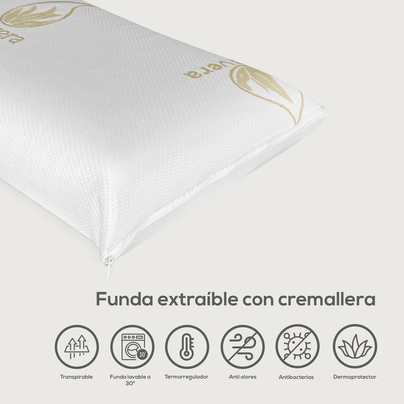 DUÉRMETE ONLINE - Almohada Viscoelástica Modelo ViscoAloe | Máximo Confort y Excelente Adaptabilidad con Propiedades Antiestrés | 75 x 40 cm