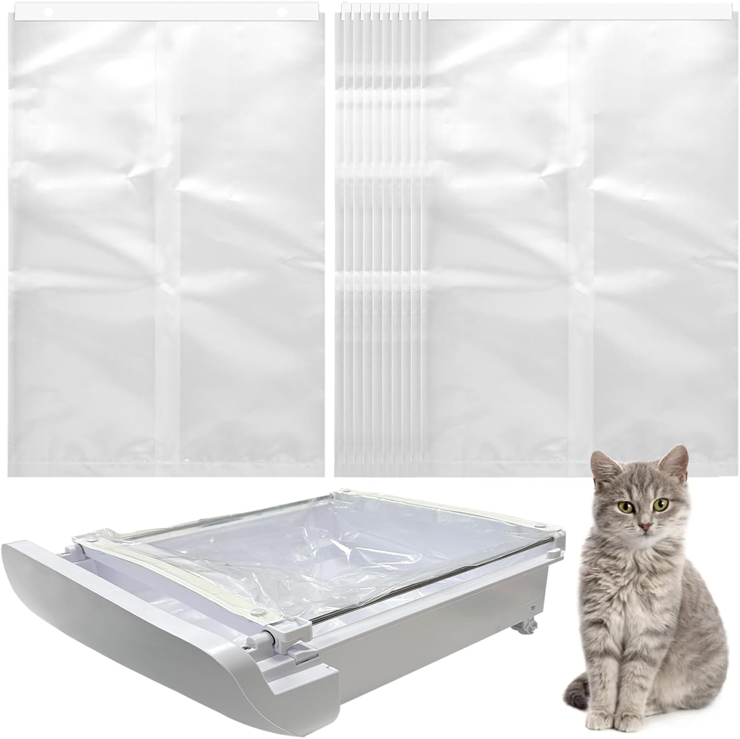 Cat Litter Bags Compatible with Petsnowy SNOW+ Cat Litter Box, 90 Pcs Self-Locking Waste Drawer Liners