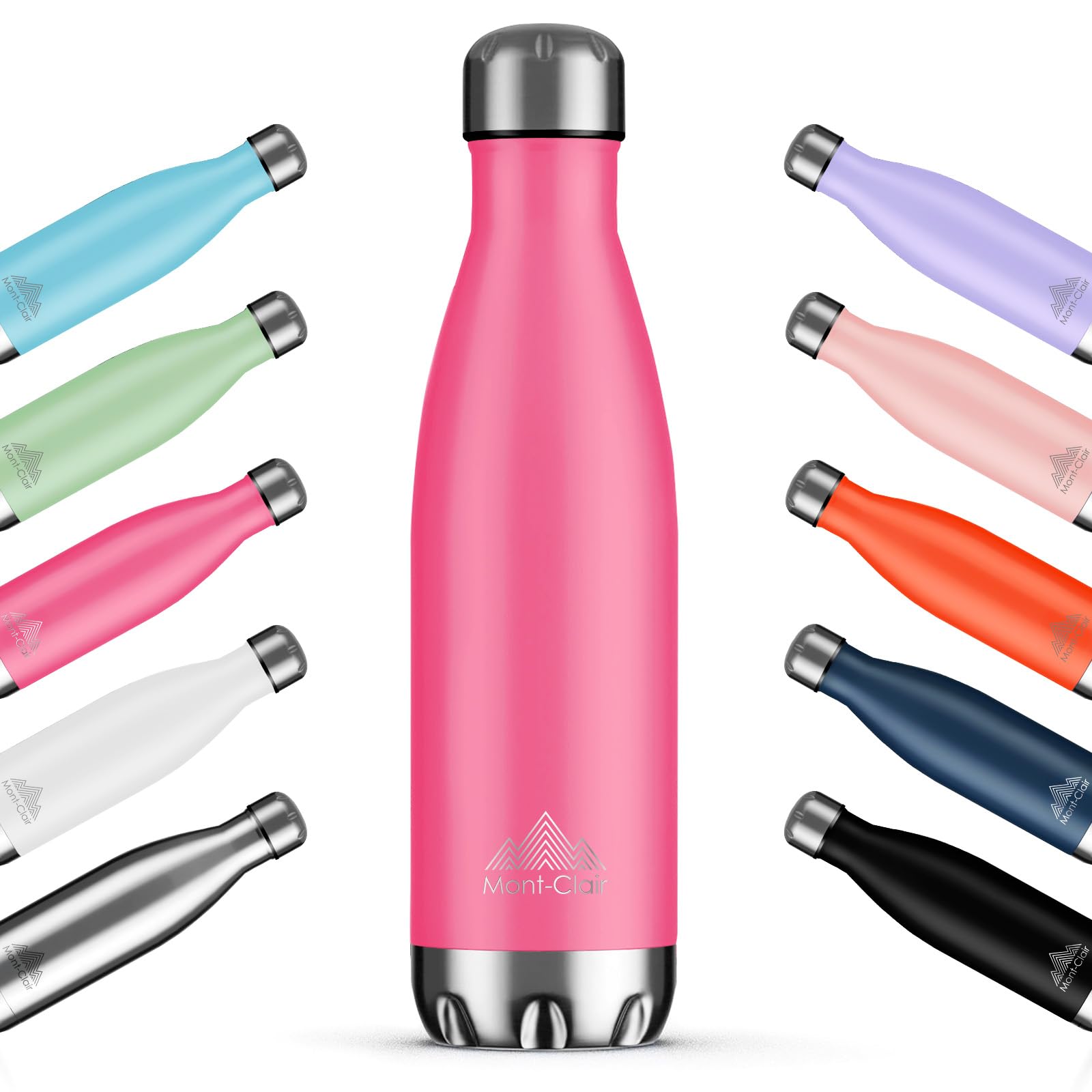 Mont-Clair H2O Stainless Steel Water Bottle, Vacuum Insulated - BPA Free, 12h Hot & 24h Cold Drinks, Metal Water Bottle 750ML Leakproof, Ideal for Adult, Kids, Running - Berry Pink