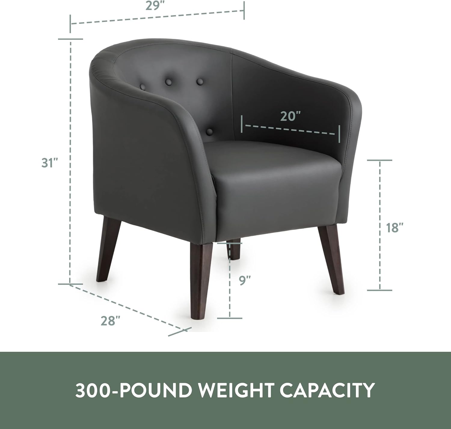 Edenbrook Collins Button Tufted Barrel Wood Legs – Upholstered Tub Chair for Living Room, Grey Faux Leather