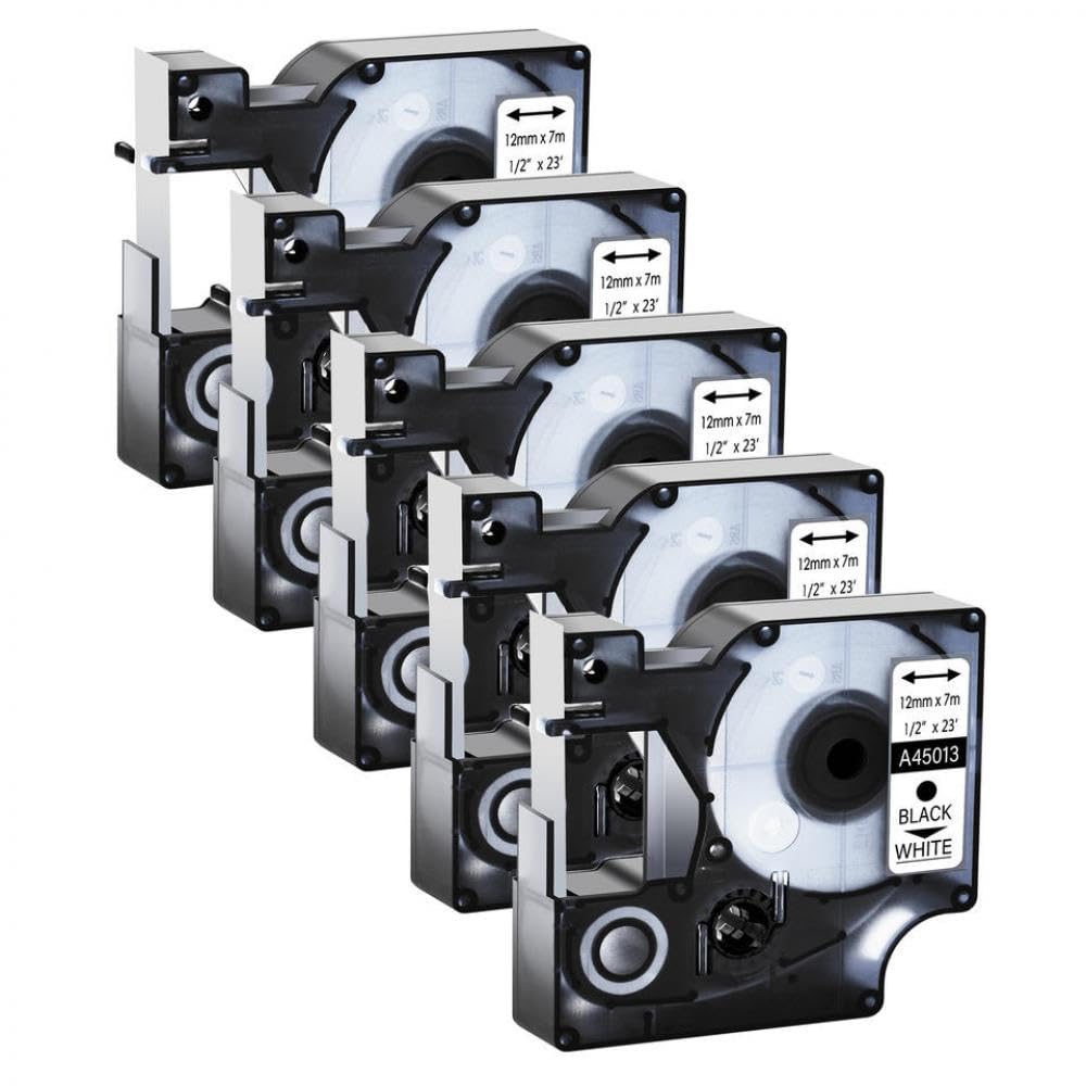 Set nastri per etichette 6mm 9mm 12mm 19mm 24mm compatibile con LabelManager 100 120P include 5 rotoli nero su bianco