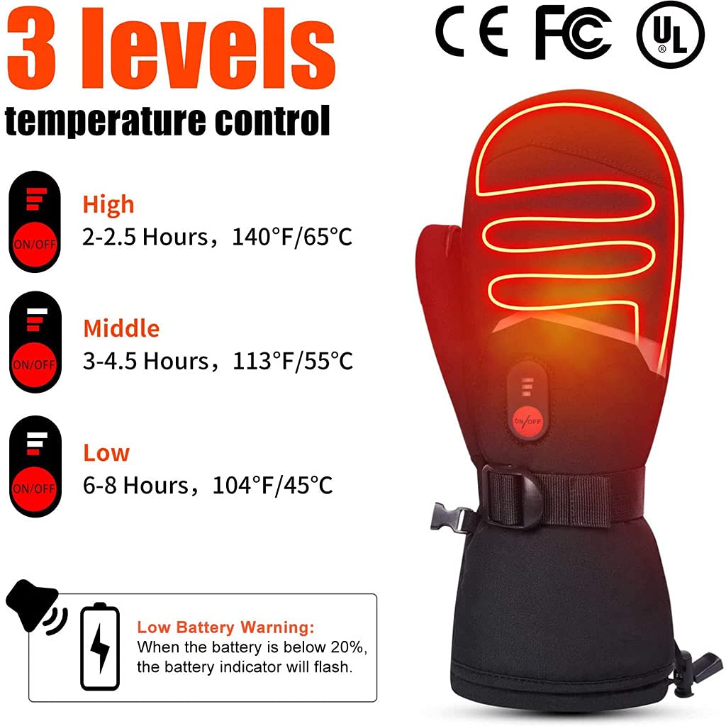 CHEWYNP Guanti da Sci Riscaldati, Guanti da Uomo Donna Bambini Guanti da Batteria Ricaricabili Elettrici per Sci Invernale Pattinaggio Neve Campeggio Guanti Scaldamani per Artrite,7.4V 220
