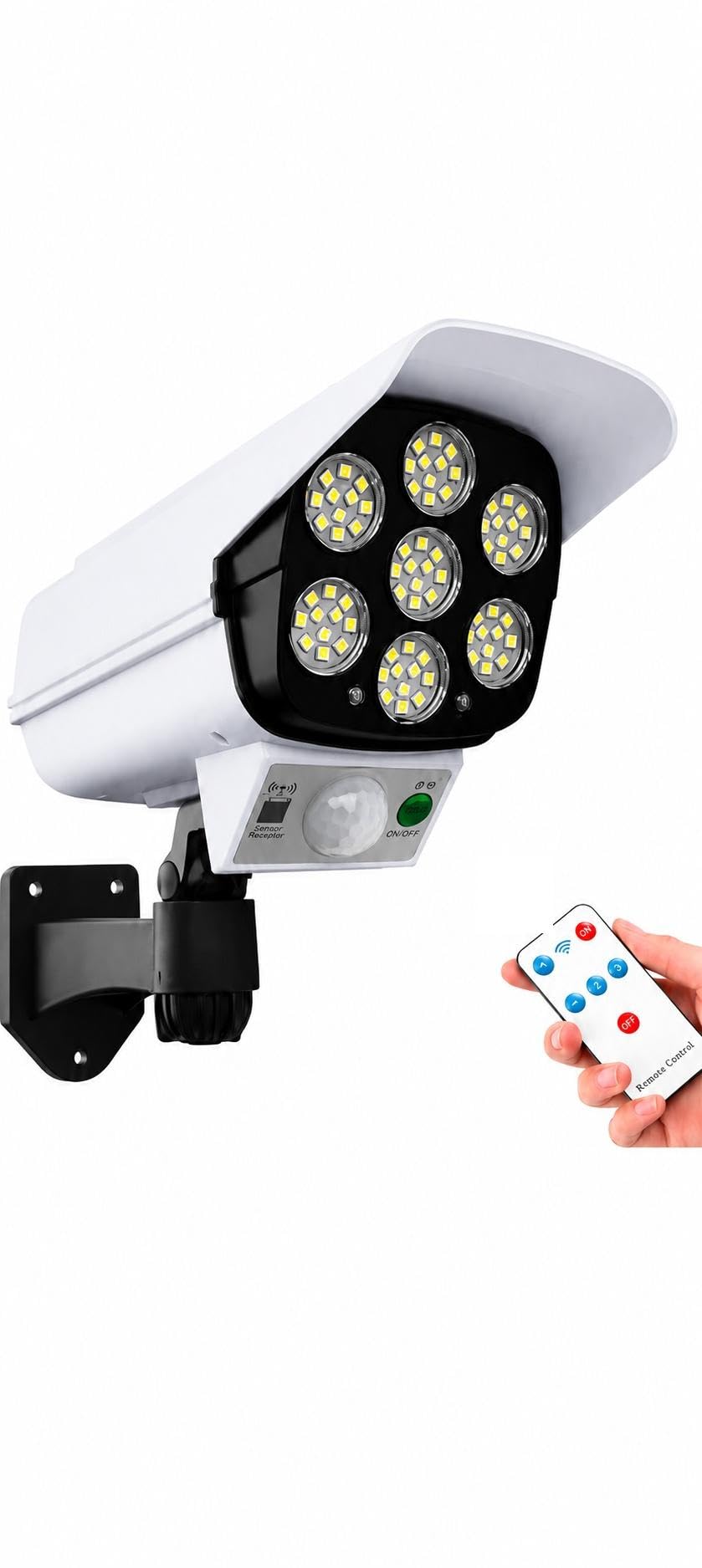 Solar Outdoor Wall Light, 77 LED 800LM, Motion Sensor, Security Camera Shaped, Waterproof, with Remote Control-image-45