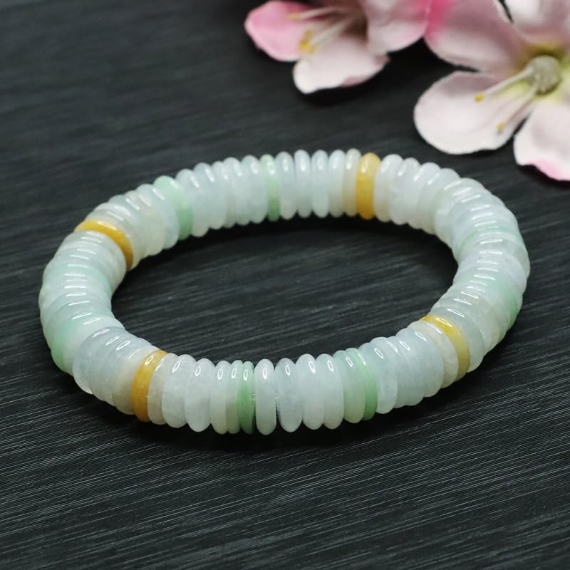 Bracciale in giada da donna, braccialetto elasticizzato con perline e fibbia della pace in giadeite multicolore di grado A del Myanmar for alleviare lo stress, meditazione yoga, 9 mm