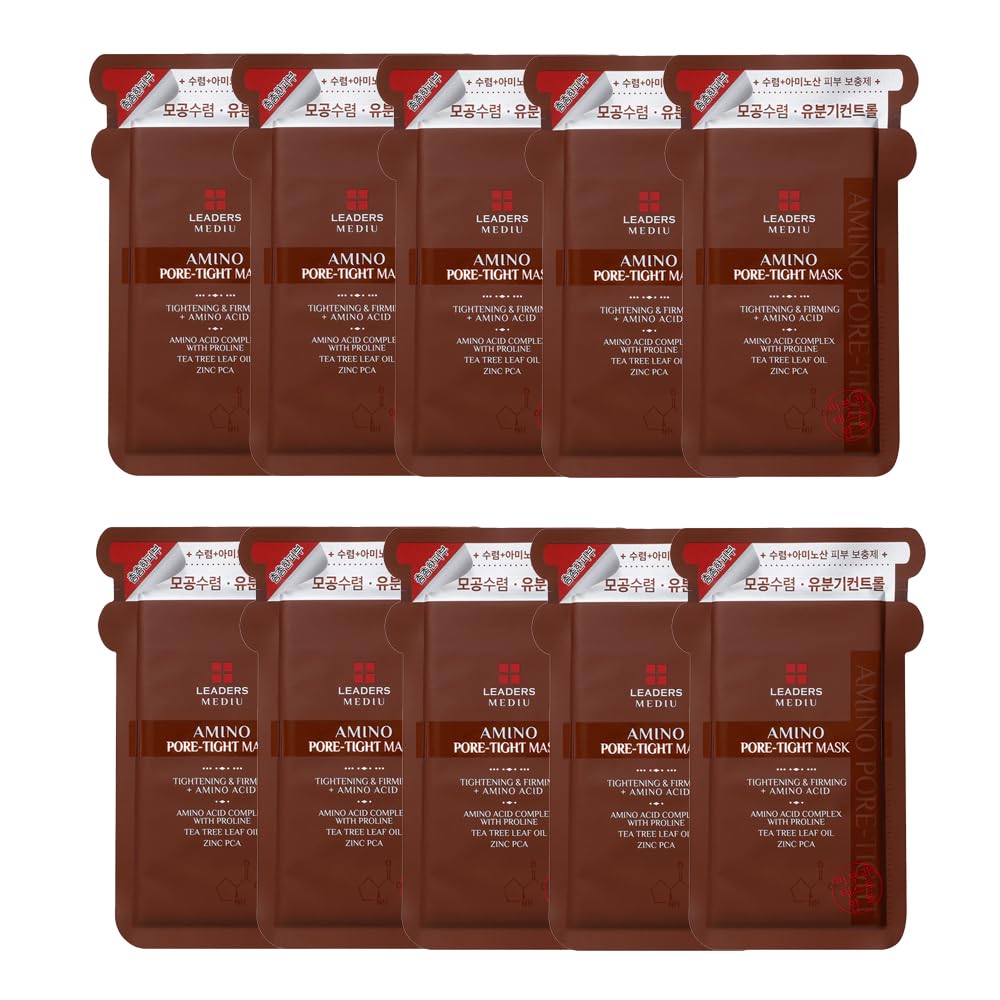 - Leaders Mediu Amino Pore-Tight Facial Sheet Mask | Amino Acid Complex, Tea Tree Oil, Zinc PCA for Acne-Prone, Oily Skin, Minimizes Pores, Matte Finish (10 Sheets)