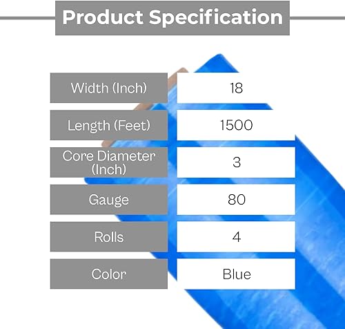 Miniatura 3 de PSBM - Envoltura elástica azul, paquete de 4, 18 pulgadas x 1500 pies, calibre 80, rollos de película elástica a mano tintadatransparente para