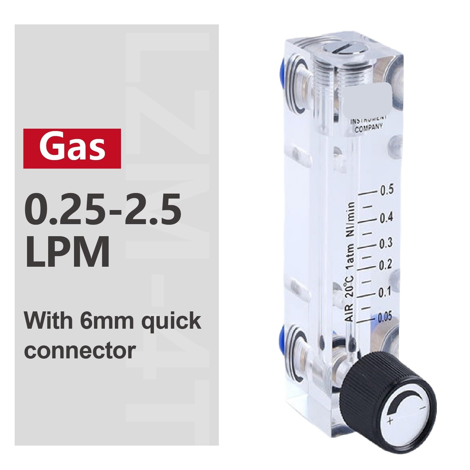 Medidor de flujo de Panel acrílico de LZM-4T, rotámetro de Gas líquido, medidor de flujo de aire comprimido, instrumento de análisis de agua, interfaz de 6mm(Gas-0.25-2.5LPM)