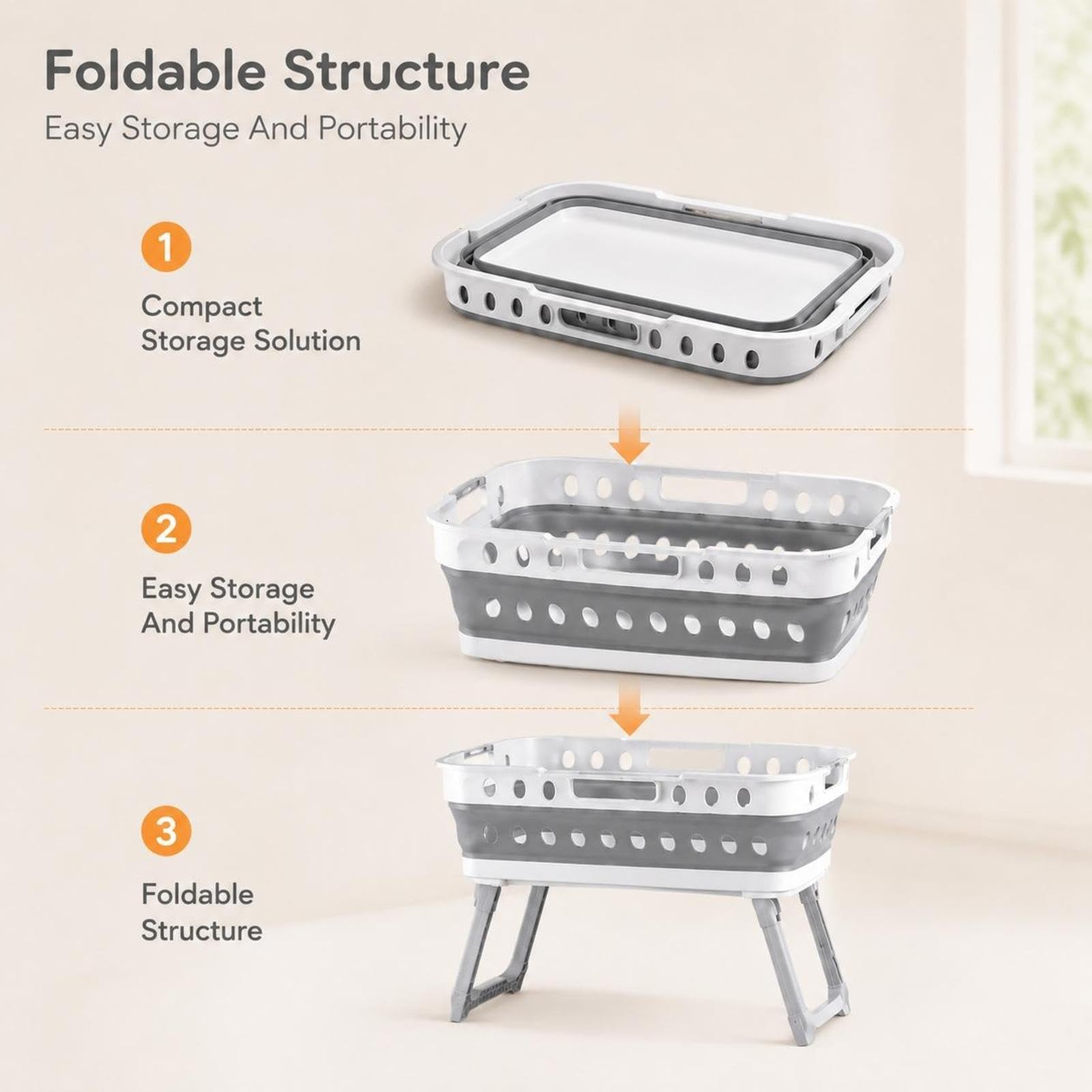 Corbeille À Vêtements Pliable Haute - Panier À Linge Ergonomique Pour Soulager Le Dos | Design Compact Avec Pieds Anti-Renversement Pour Salle De Bain Et Buanderie