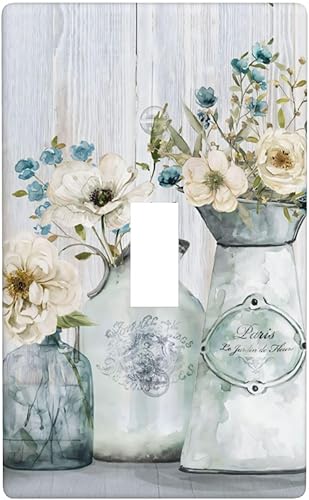 Miniatura 78 de Placas de pared para receptáculo de dispositivo dúplex de 1 banda, cubiertas de toma de corriente azul retro onduladas, cubiertas decorativas para