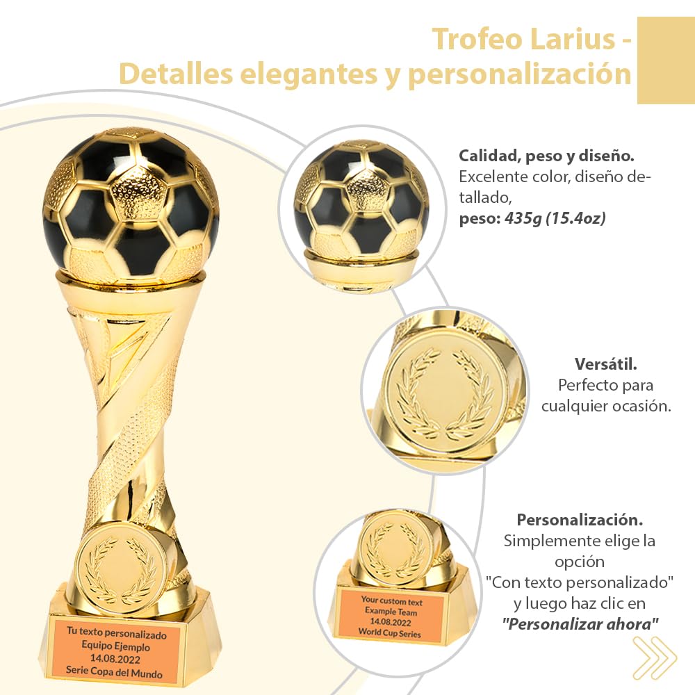 Larius Trofeo de fútbol en Oro y Plata con Grabado Personalizado - 4