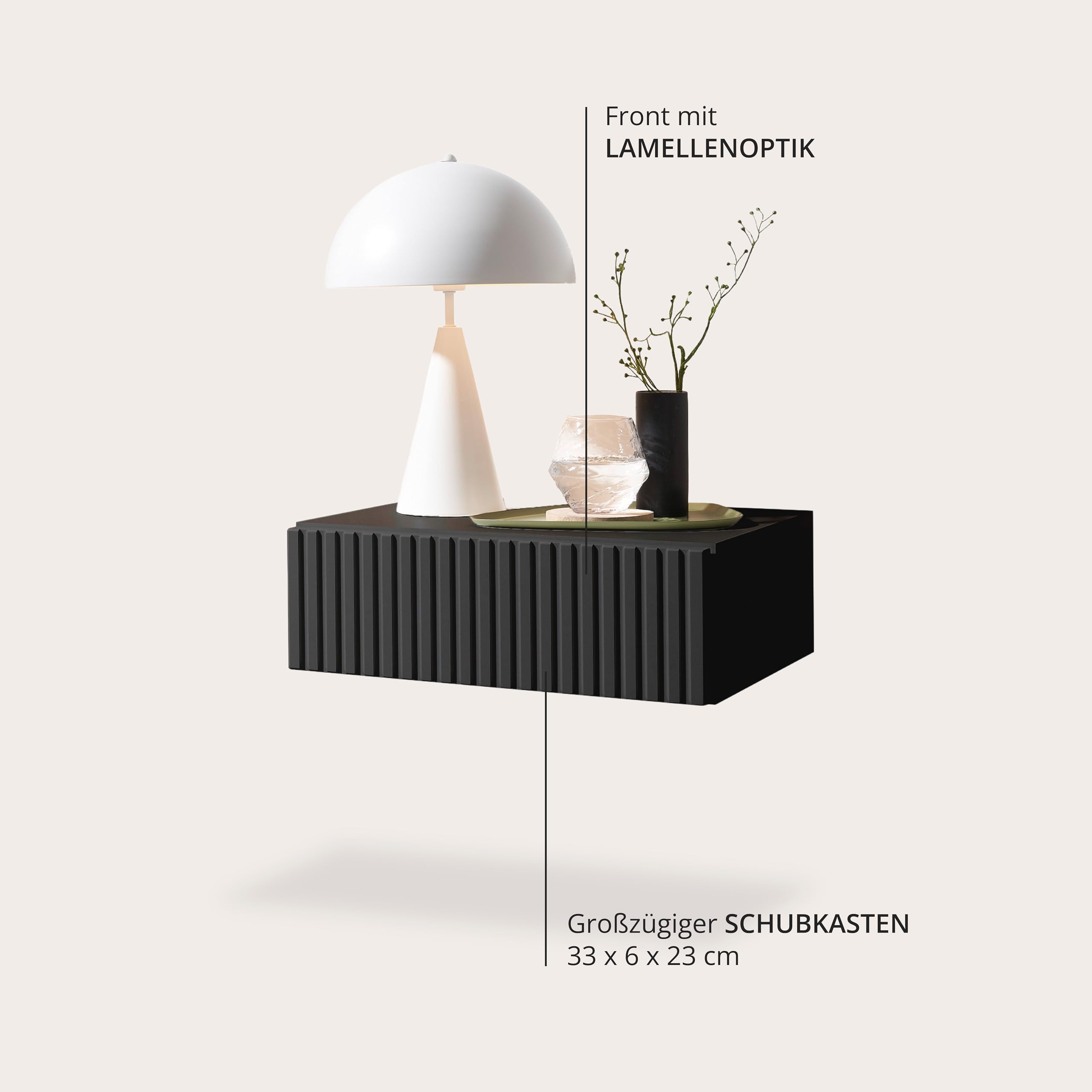 TABONI Nachttisch hängend Graphit Schwebender Nachtschrank 1 Schublade | 42 x 14 x 30 cm (B/H/T), Schlafzimmer, Push-to-Open-System, grifflose Front, Melamin Korpus, mit Stauraum