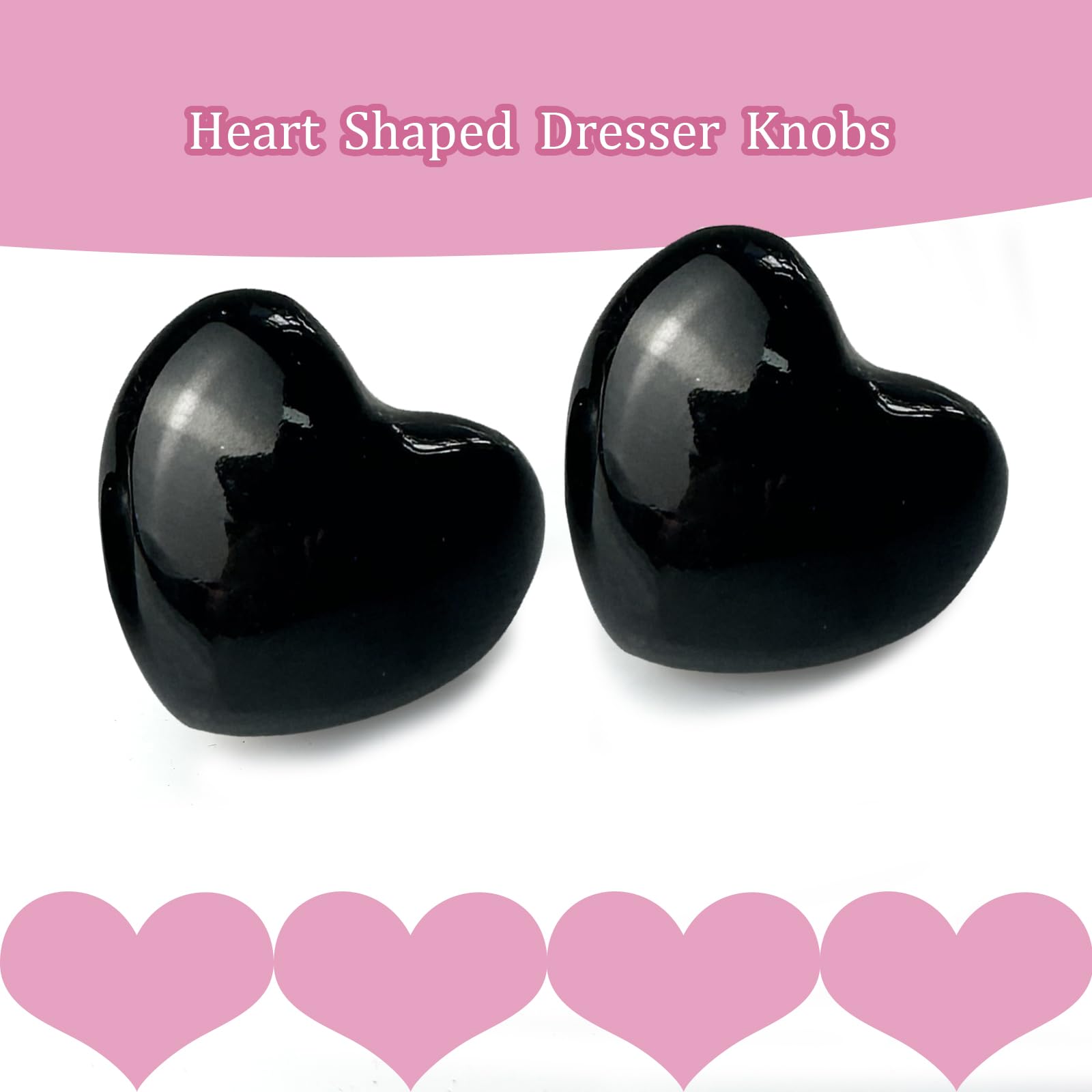 Mimhooy 4 Pack Black Ceramic Heart Shaped Drawer Knobs - Decorative Cabinet and Cupboard Pulls - Image 2