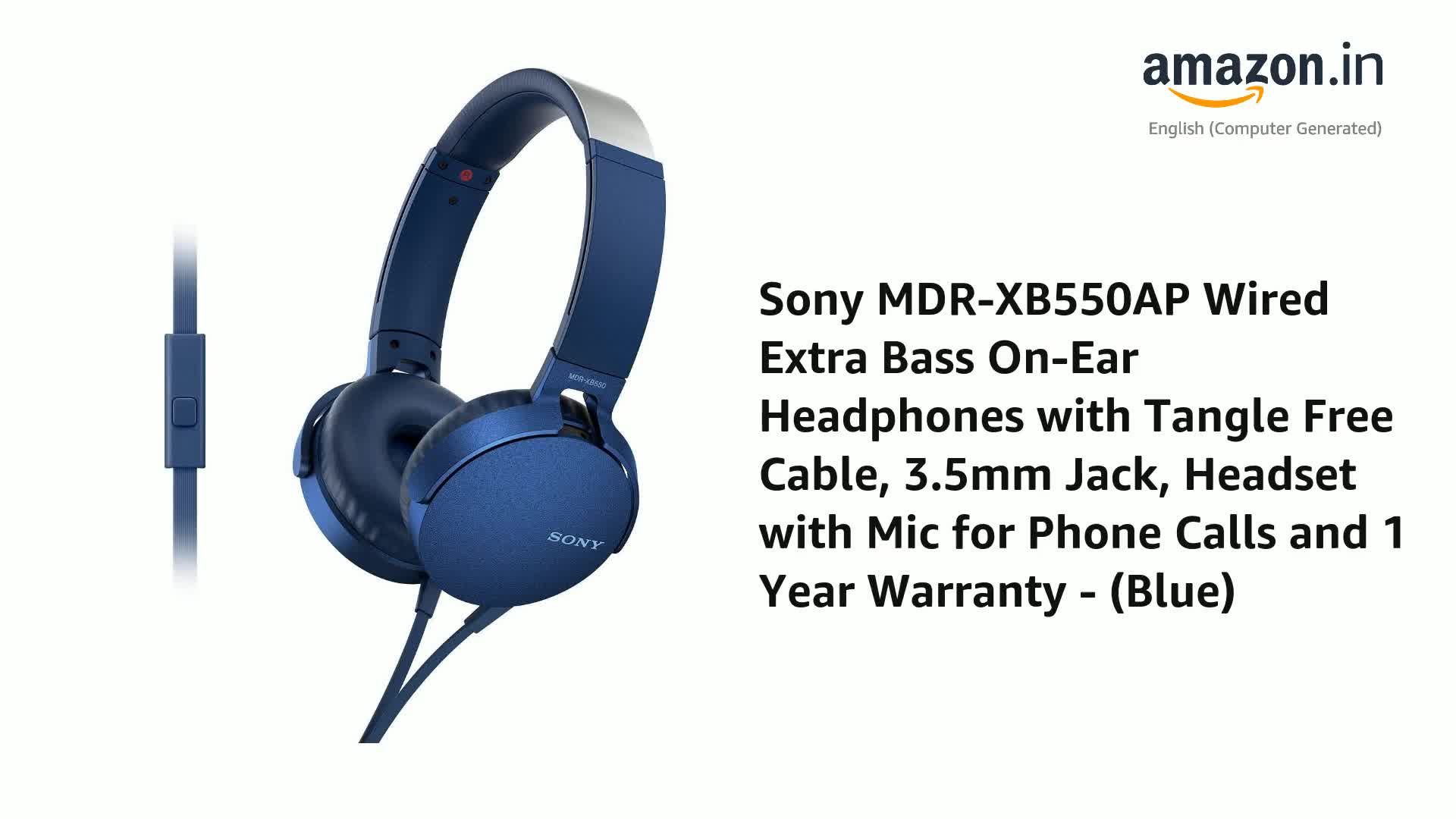 Sony MDR-XB550AP Wired Extra Bass On-Ear Headphones with Tangle Free Cable,  3.5mm Jack, Headset with Mic for Phone Calls and 1 Year Warranty - (Blue) :  Amazon.in: Electronics