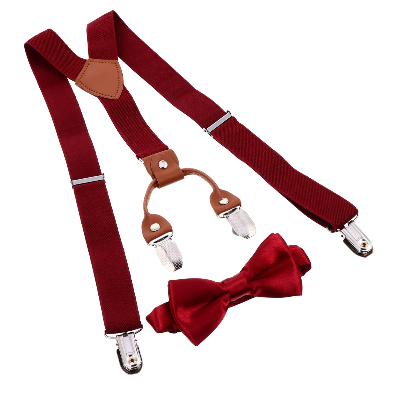 Beavorty 1Set Adjustable Suspenders with Matching Bow Tie Set for Comfortable Elastic Clips for Boys and Present for Special Occasions