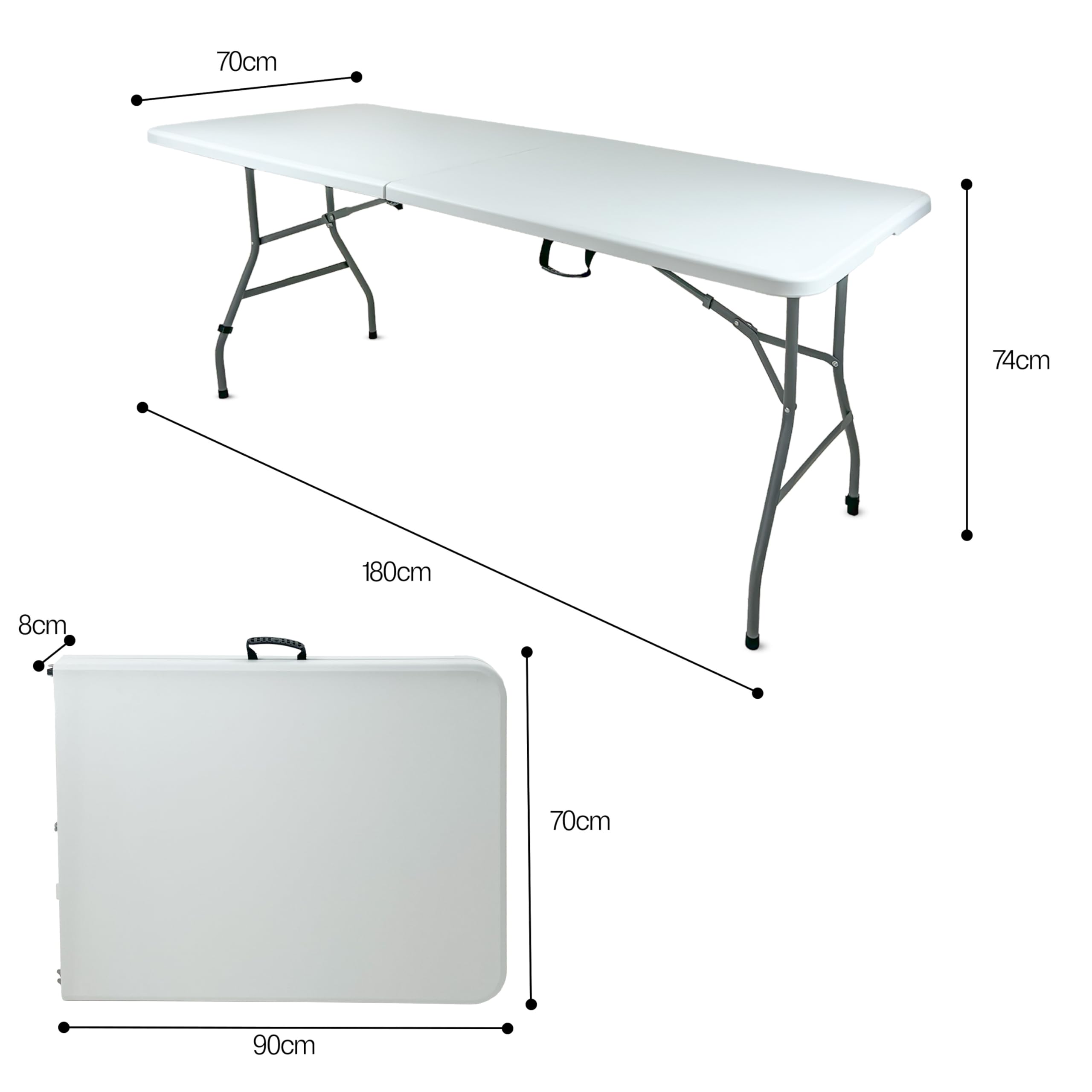 Tavolo Picnic Pieghevole 180x70x74 cm Bianco – Tavolo da Esterno e Giardino
