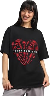 JUNEBERRY® Pure Cotton Round Neck Half Sleeve Oversized Baggy Fit Drop Shoulder Front Printed T-Shirt for Women Price In India