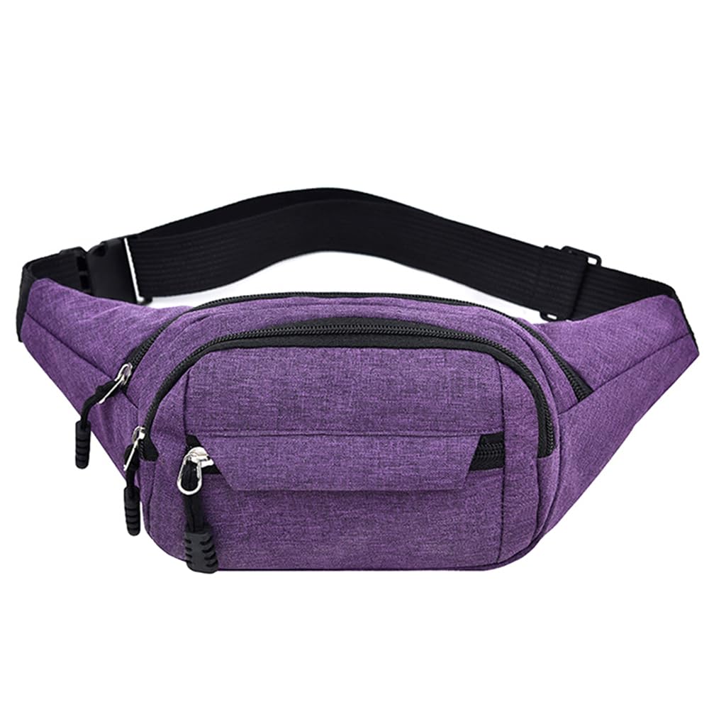 ROUGH FIT Bumbag Waist Bag, Multi-Pocket Fanny Pack 3-Zipper Pockets with Adjustable Strap, Unisex Lightweight Casual Waist Bag for Outdoor Daily Use, Travel and Sports (Purple)
