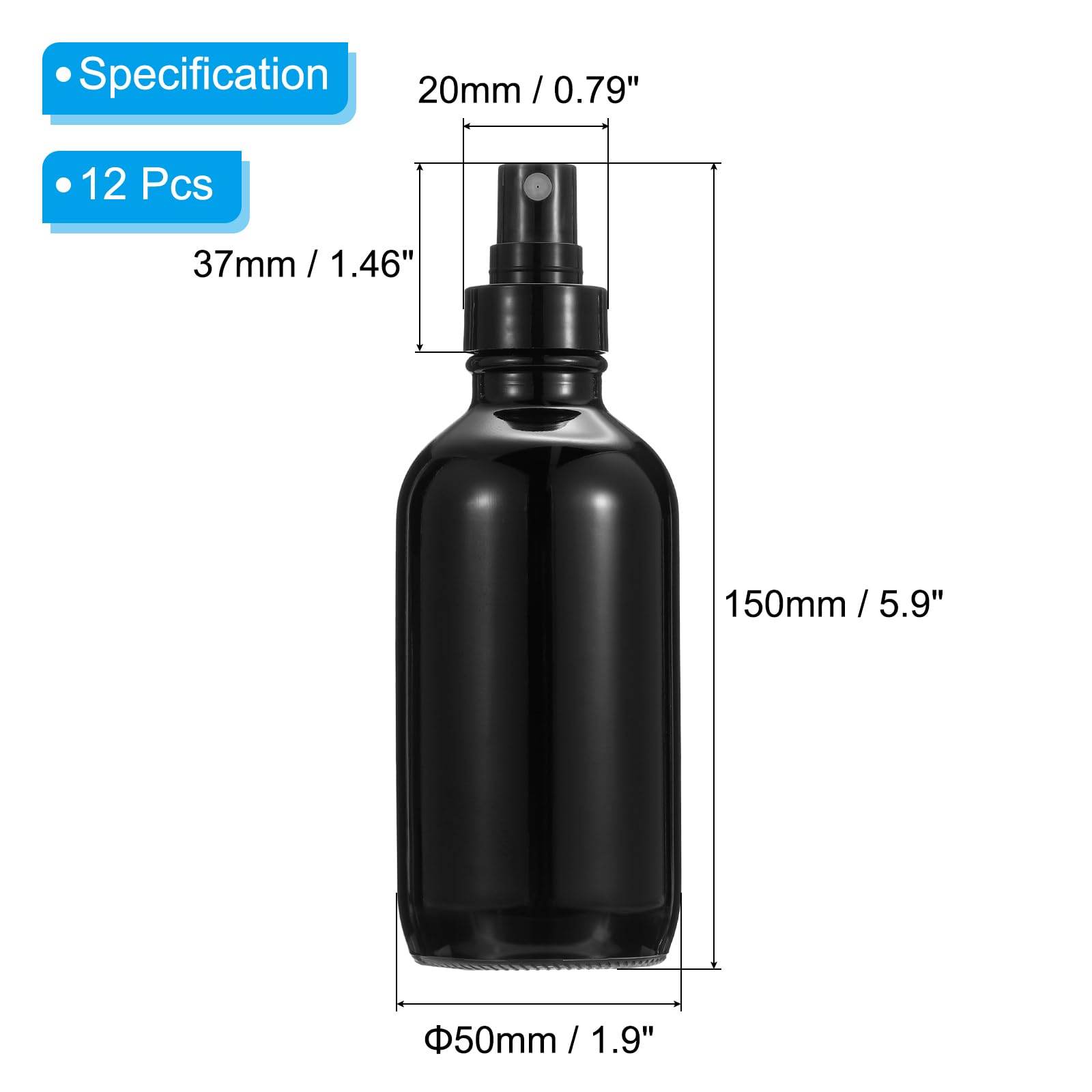 PATIKIL 12pcs 4oz Bouteilles De Pulvérisation En Verre Vide Noir | Buse Anti-Fuites, Brumisateur D'eau Jet, Pour Solutions De Nettoyage, Pour Plantes, Pour Cheveux