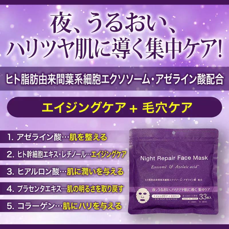 Amazon.co.jp: ナイトリペアフェイスマスク（33枚入り）ヒト脂肪由来間